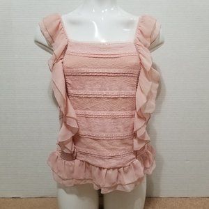 Romeo & Juliet Couture top Small Sleeveless Woven Lace Ruffle Blouse Dusty Pink